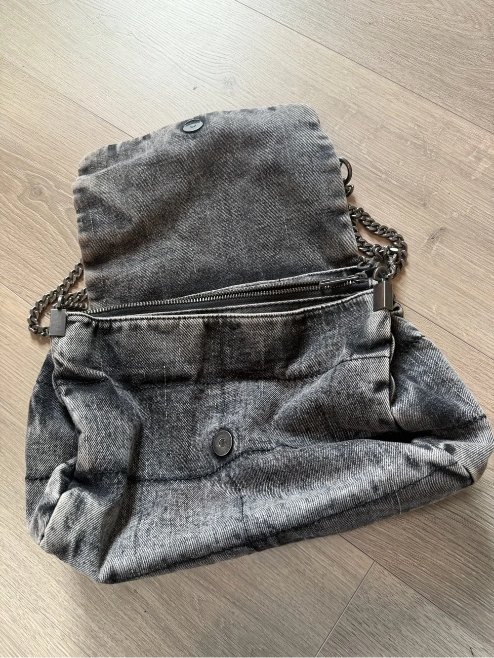 ZARA jean Black Textured Shoulder Bag with Chain Strap